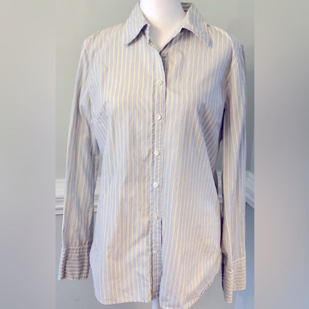 J. Crew Navy Blue and Yellow Micro Striped Button Down Shirt